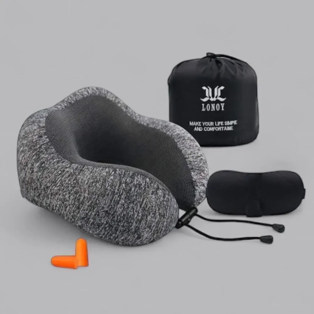 Travel Neck Memory Foam Ergonomic Pillow w/ Storage Bag Comfortable